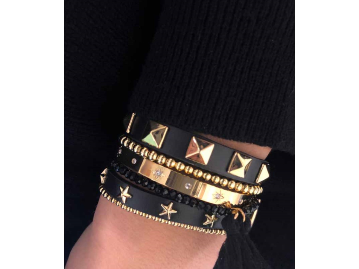 Leather Stud Brace Black/Gold