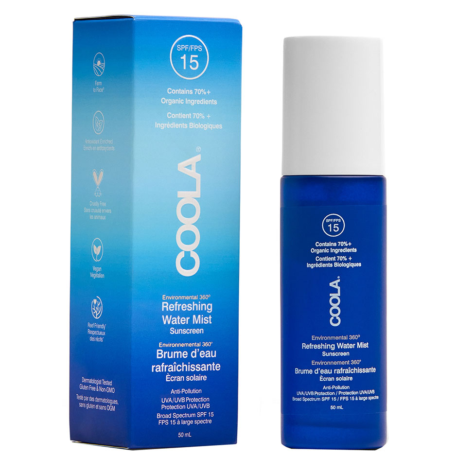 COOLA Refreshing Water Mist SPF15 Ansiktsmist med solfaktor, beskytter også mot blått lys og forurensning, 50ml - 50 ml Hudpleie - Ansiktspleie - Ansiktsvann - Face mist